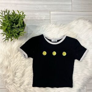 Haley & Jane Black Smiley Face Crop Tee